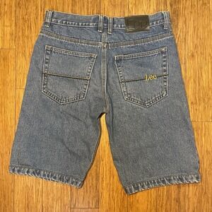 Vintage Lee Jean Shorts Mens 32x11‎ Blue Jorts Embroidered Loose Skater Denim